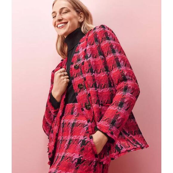 Ann Taylor The Petite Long Cardigan Jacket in Houndstooth Tweed - Picture 1 of 5